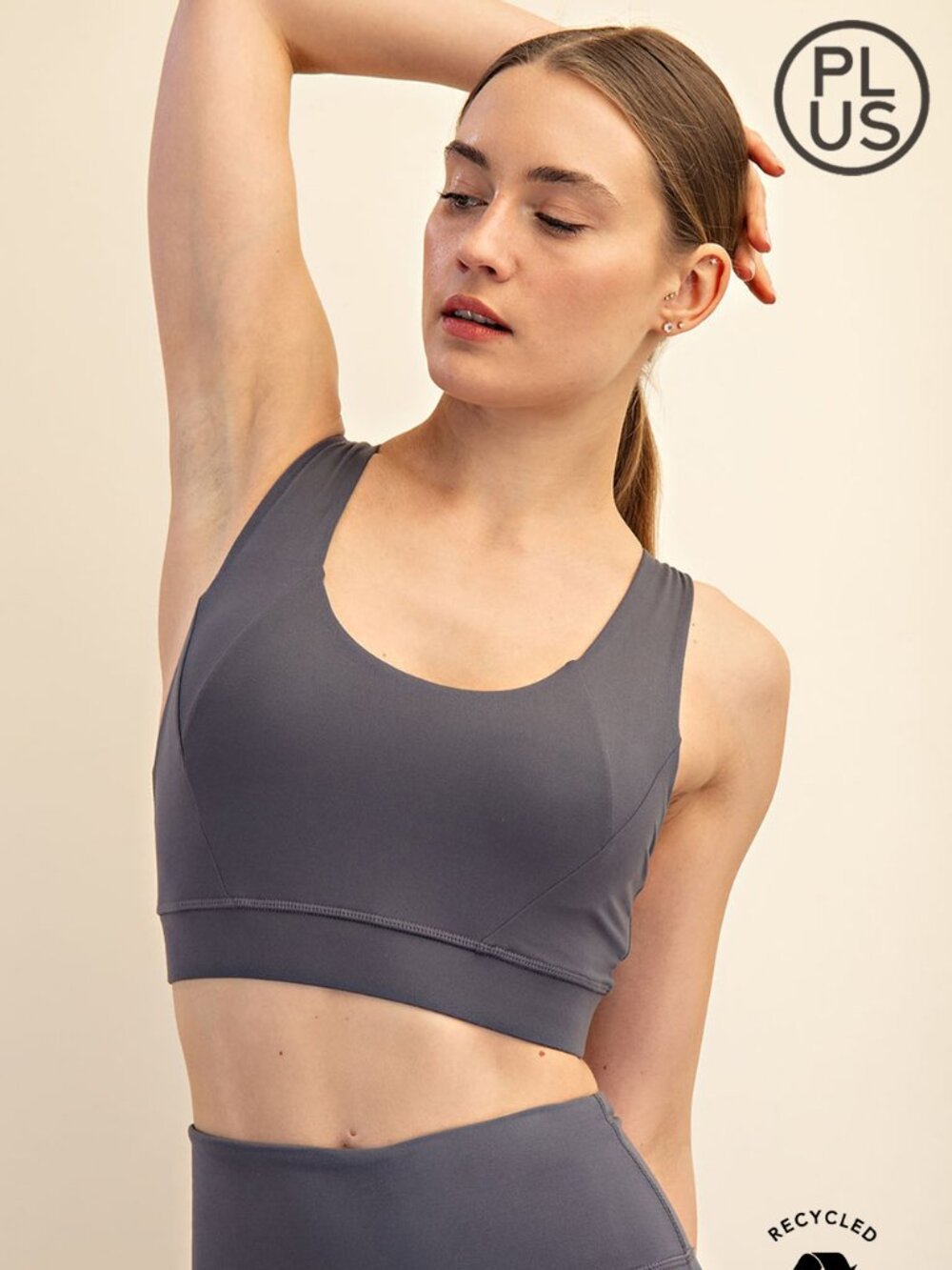 Women's Buttery Athletic Plus Sports Bra Medium Support Titanium 1X-3X